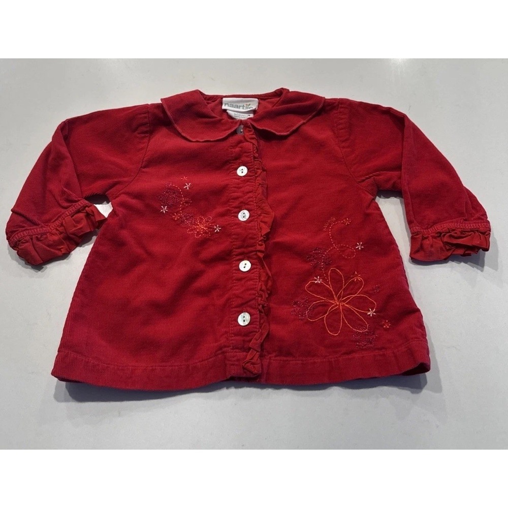 Naartjie Baby Size 3 6 Months Red‎ Embroidered Button Front Top Floral Ruffle